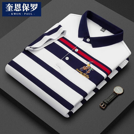 RRLFCS Lough Lauren Paul pull-up color-blocking t-shirt striped polo shirt lapel top middle-aged summer clothes buttons orange [3882] M 100-125Jin [Jin equals 0.5 kg]