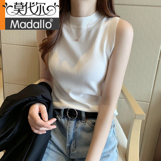 莫代尔背心女内搭春秋新款半高领打底衫百搭毛衣无袖针织上衣小吊带外穿 绿色 S 建议80-95斤