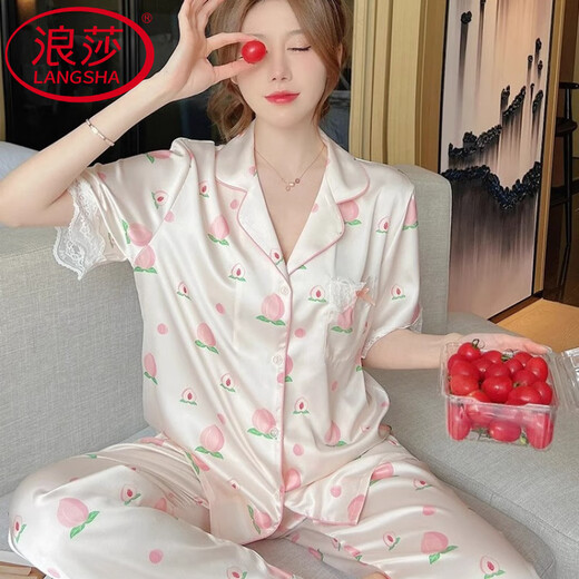 Langsha (Langsha) pyjamas de détection de glace pour femmes en été mince en dentelle douce pêche à manches courtes pantalons trois pièces pour vêtements de maison extérieure pêche [pantalon à manches à manches courtes] 9905 m [80-100jin recommandés [Jin est à 0,5 kg]]