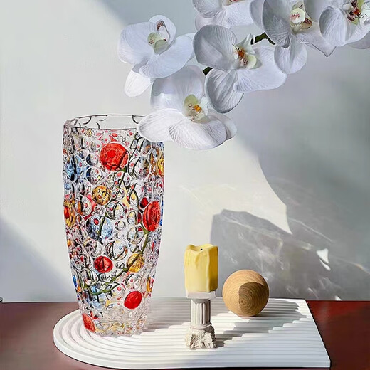 Mu Dingding hand-painted colored crystal glass art vase home living room decoration high-end birthday gift