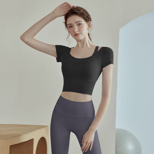 Complete sports yoga suit summer new fashion temperament gym training running Pilates yoga suit for women light frost blue short sleeves M M recommended 90-110 Jin Jin equals 0.5 kg