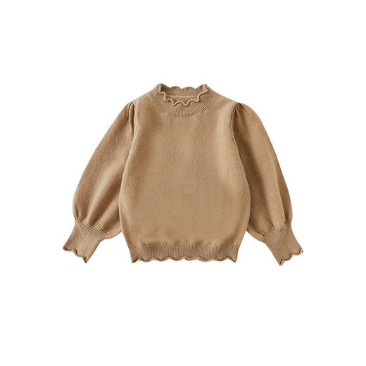 Youyou Girls halb auf Turneck Pullover Basishemd Winter Kinder süßer und süßer Puffärmel Winddicht warm warm warm T-Shirt Trend Khaki 80 cm