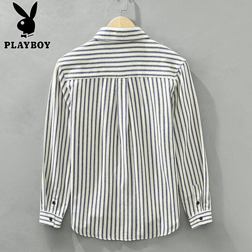 花花公子（PLAYBOY）长袖条纹衬衫男生休闲纯棉衬衣春秋季新款潮流时尚青少年牛仔外套 6628白色 M