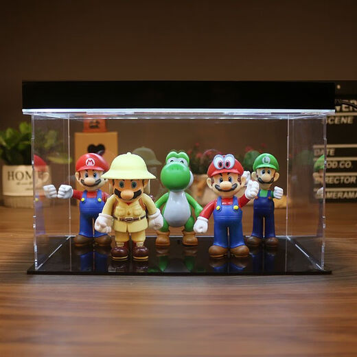 矢向SuperMario超级玛丽手办 PVC实心马里奥路易耀西龙蘑菇玩具模型 4cmA18款马里奥 手办+展示盒+灯