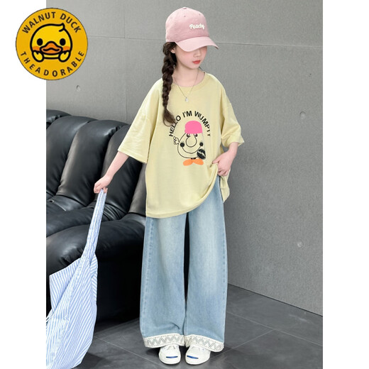 G.Duckids Girls Girls Summer Kurzärmeranzug 2025 Neue lässige Kindermodische Tops große Kinder Sommer mit breitem Bein zweiköpfiger Mädchenanzug [6623] 120 cm