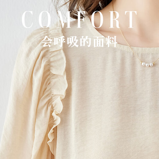 Olj Light Luxury Brand T-Shirt für Frauen im Jahr 2025 Sommer Neue Fünf-Punkte-Hülle schwarze Ohrringe modische runde Hals-Age-reduzierende Chiffon-Top-Bildfarbe S 85-100jin [Jin entspricht 0,5 kg]