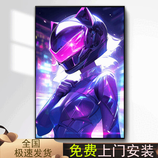 赛博朋克挂画电竞房汽车机车摩托车装饰画酒店走廊网吧背景墙壁画 夜幕战猫 S1047 40*60cm