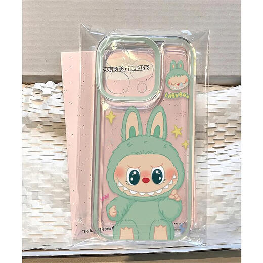 Shiganu [New Product] Labubu Zimo Mobile Case Labubu Apple 15 Promax Peripheral iPhone 1416 Xiaomi 13 Redmi 12 Applicable to 11 Huawei vivo Honor iq Mint green frame rag-space shell-transparent OPPO Reno4