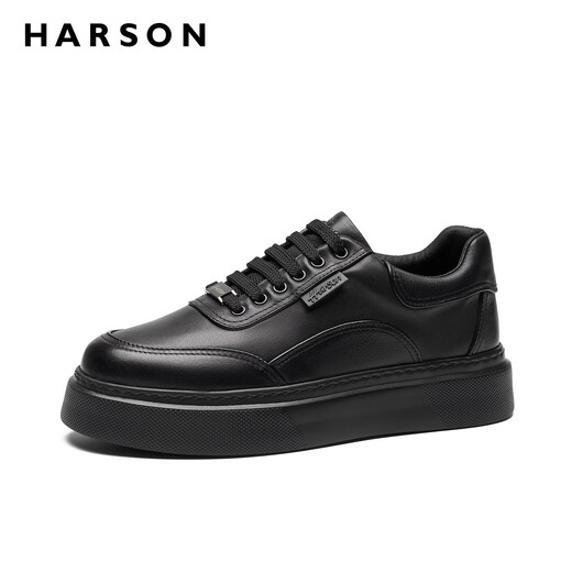 Harson thick-soled casual leather shoes for men 2025 autumn heightening commuting men's business sneakers black 38