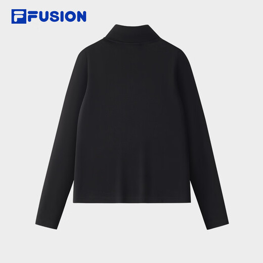 FILA FUSION斐乐潮牌女子针织长袖衫2025秋新款时尚修身半拉链长T 正黑色-BK XS 155/76A/XS