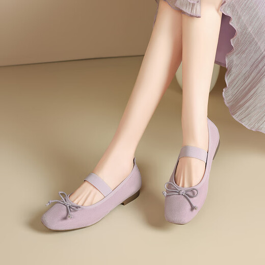 ZHR Single Shoes Женская летняя темпераментная темпераментная темперамент мягкая квартира Мэри Джейн Кожаные туфли женская неглубокая балетная туфли женская балетная обувь AH683 Purple 38