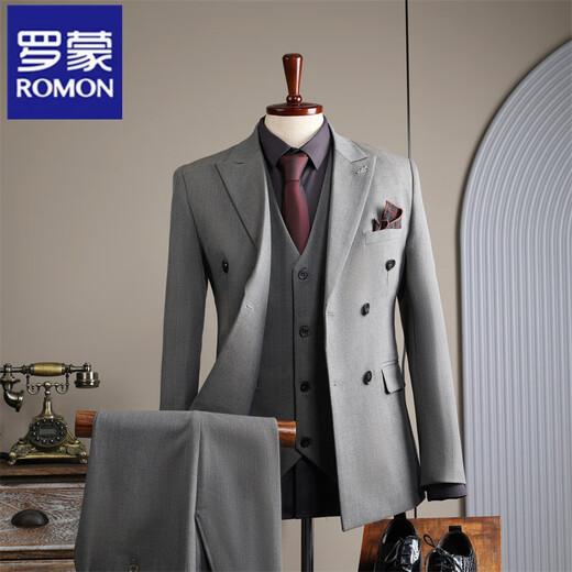 Romon (Romon) Blue двухбортный костюм мужской формальная одежда British Fashion Wedding Best Suit Business Casual Suit.