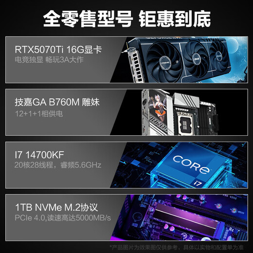 Gigabyte i7 12700KF/14700KF/RTX5060/5070/Ti graphics card live e-sports assembly computer host complete machine Delta mobile gaming desktop 5 14700KF丨RTX5060