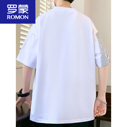 罗蒙（ROMON）2025短袖男夏季字母印花圆领半袖体恤美式休闲男士落肩袖宽松T恤 693米色升级*款 M 约80-斤可穿