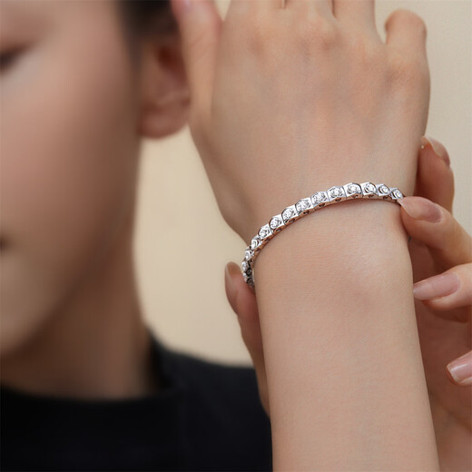 Diamond white 18K gold diamond bracelet for women, full diamond group set diamond bracelet, natural real diamond bracelet, New Year gift for girlfriend, white 18K gold, total 64 points 54#