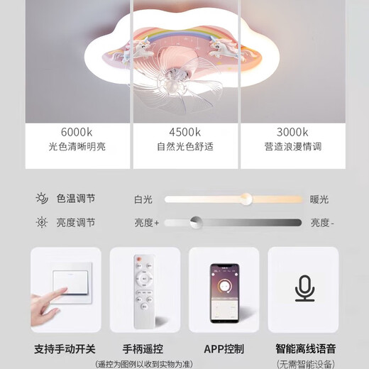 
Les (NVC) 2025 latest Les room fan ceiling light for girls bedroom 360 degree shaking head 6-speed wind speed cool full light 9195 Astronaut fan light Wuji dimming + fine