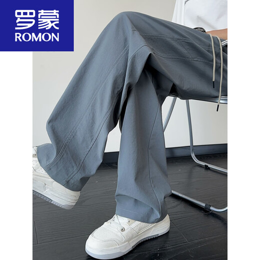 Romon Herrenhose Sommer Dünnes Mesh atmungsaktuelle, gerade Eisseidenhosen für Jungen graue amerikanische Schnellrockshosen Casual Hosen 6636 Schwarz + 6632 Schwarz M.
