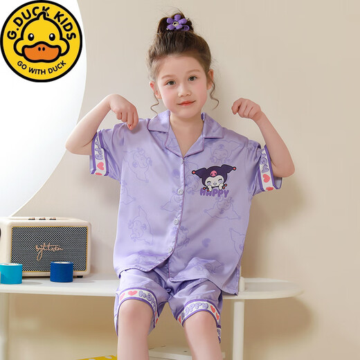 HARROW Little Duck Girl Pyjamas Enfants d'été Silk Silk à manches courts à manches de climatisation Girl Carton Kulomi Enfants moyens de taille moyenne Vêtements à domicile Ice Silk Set G6624 # White Kulomi 170 8 tailles [hauteur suggérée 100-110cm]