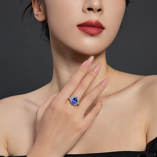 Yicai Meteor Fireworks Natural Gemstone Tanzanite Ring Women's 18K Gold Inlaid Birthday Gift for Girlfriend Boutique 3.76 Carat Size 9-17