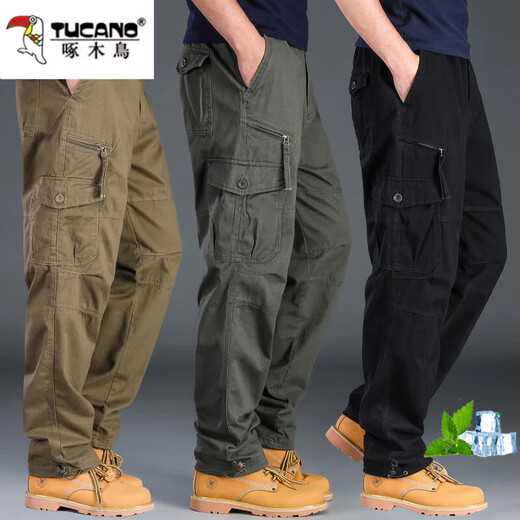 Pantalones de trabajo resistentes al ropa de pájaros carpinteros y pantalones de trabajo para el algodón para hombres Pantalones deportivos al aire libre Pantalones de trabajo de múltiples bolsillos Pantalones de protección del trabajo de trabajo oscuro [resistente al desgaste de algodón puro] XL 150 ~ 170Jin [Jin iguala 0.5 kg]
