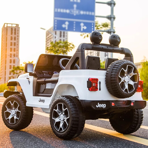 Dake JEEP Jeep authorized children's electric car baby four-wheel four-wheel drive off-road toy children can sit on the remote control car top with white + four-wheel drive