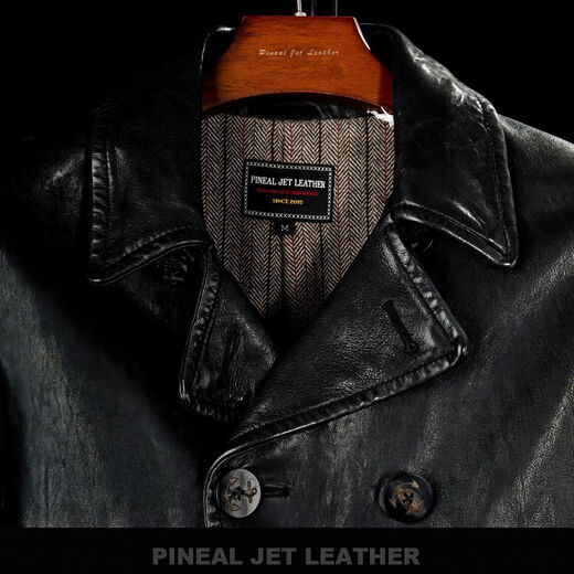 PJL Men's Japanese Autumn and Winter 740 New Retro Mid-Length Sheepskin Retro Heavy Wash 740 Military Coat Black 2XL (200Jin Jin is equal to less than 0.5 kg)