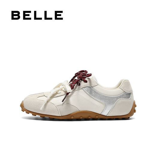 百丽（Belle）青撞色德训鞋女2025秋新商场同款时尚薄底休闲鞋E2N1DCM5预售 米白色 37 (235mm)