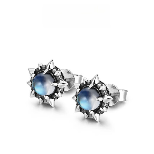 DL 1998 Fat Donglai same style moonstone earrings silver blue polar star men's trendy women's unisex couple's ears one pair