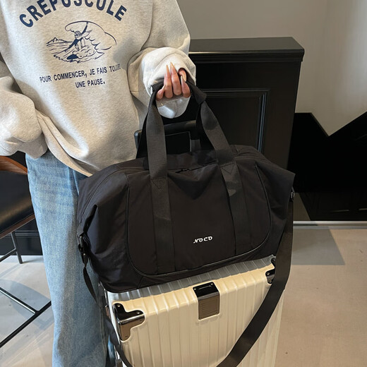 Neue Kurzstrecken-Reisetasche für Frauen mit großer Kapazität Leichtes Duffle Bag Fitness Bag Expansion Vielseitiger Modetrend-Crossbody-Tasche Schwarzer regulärer Stil