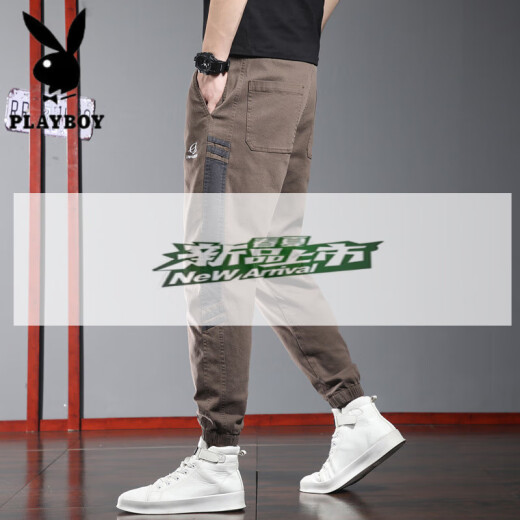 花花公子（PLAYBOY）夏季薄款休闲裤男士潮牌宽松束脚运动裤2025新款夏天工装哈伦裤子 9859深灰 XL 32-33码
