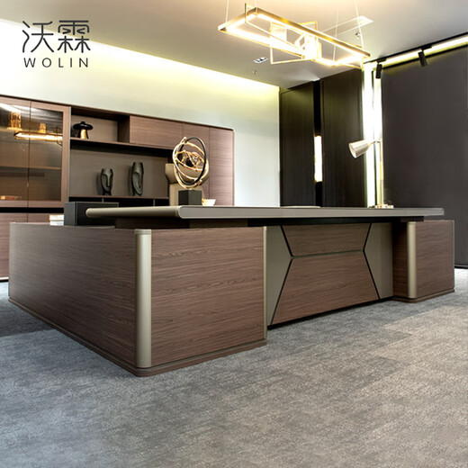 Wolin Office Furniture Modern Boss Desk Light Luxury Simple Office Desk Italian Style Office Desk and Chair Combination A Boss Desk 2.4 Meters + 2.5 Meters File Cabinet