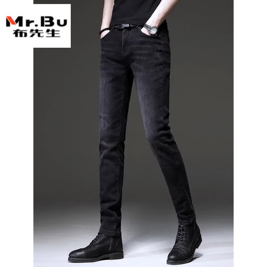 M. BU 2025 Été Nouveau jean noir haut de gamme Black Jeans masculin de style coréen tendro rétro petit pantalon décontracté élastique Men 1048 noir 28 [95-105jin [Jin est égal à 0,5 kg]]]