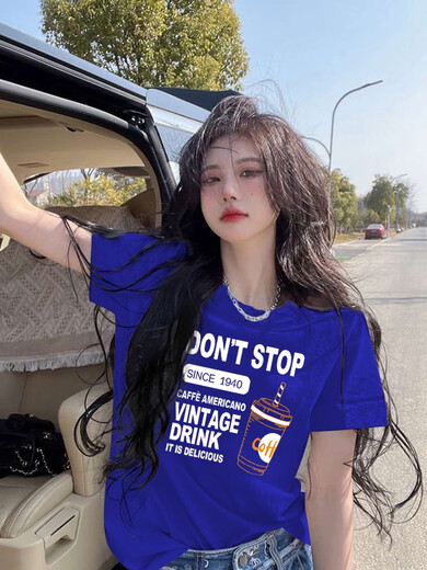GTYUWVG欧货正肩纯棉克莱因蓝夏季女士短袖t恤女2025新款正肩体恤上衣ins 6172克莱因蓝常规款 S