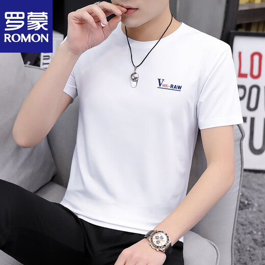 
ROMON (ROMON) Ice Silk Modal Men's Short Sleeve T-Shirt Summer 2025 New Fashion Half Sleeve T-Shirt Top Men's Clothing D1423 White One Size 100Jin[Jin equals 0.5 kg]-110Jin[Jin equals 0.5 kg]