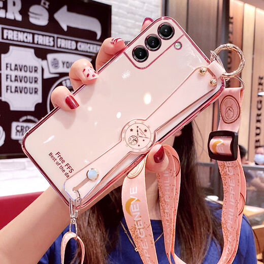 三星（SAMSUNG）适用原装S21FE手机壳S21ef腕带保护硅胶套5G全包防摔软壳SM一G9900网红女款galaxy新品创意斜挎挂 三星S21 FE【樱花粉】*带创意腕带支架送全屏软