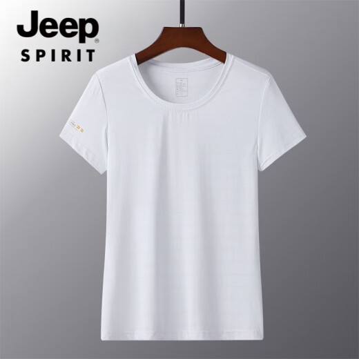 JEEP SPIRIT夏季薄款冰丝速干t恤男宽松大码运动休闲圆领透气冰丝上衣T恤 JEEP6628男白色LAY LOW 3XL 男155-170斤