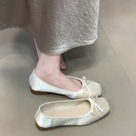 
Lekali light mouth soft sole single shoes for women 2025 new pleated design ballet shoes French beautiful bow evening shoes off white about 3cm 38