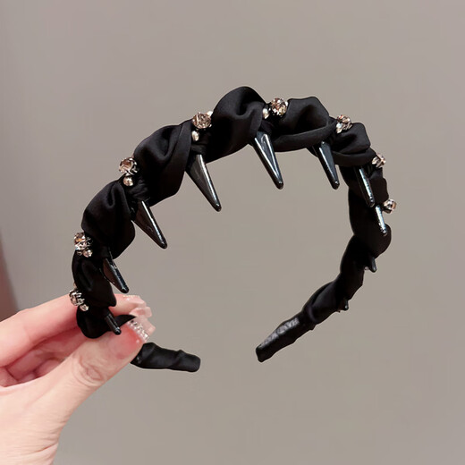 Zhuo Keke headband for women 2025 new style rhinestone wrapped wavy headband high-end non-slip toothed hair hole black hairpin black rhinestone wrapped hairband