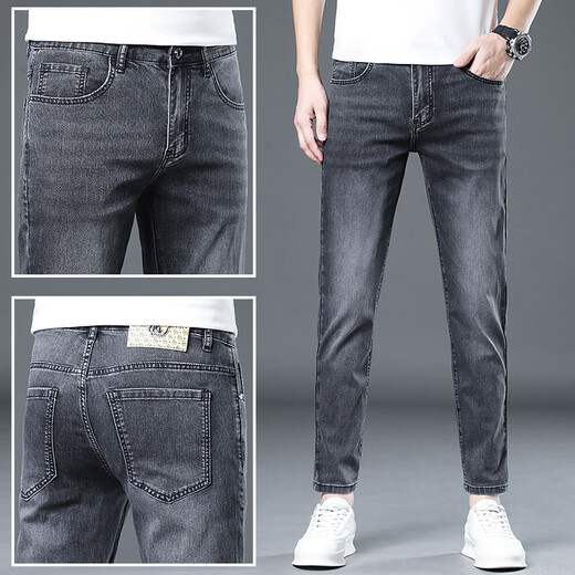 
LEE KIDS summer thin Tennis jeans men's black gray cropped pants slim-fitting slim-fitting 9-point pants 1048 Black gray 1-9-point pants 36