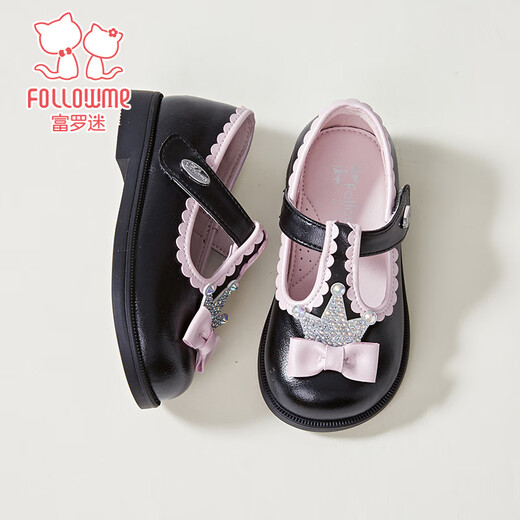 Fuluo Mi Girls Toddler Shoes Spring and Autumn New Sweet Style Princess Shoes Baby Soft Sole Breathable Crystal Shoes Black 24