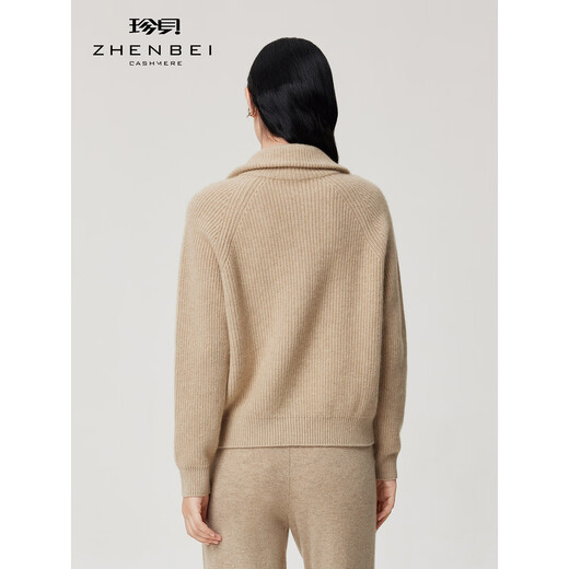 Zhenbei ZB/Jianbei thickened pure cashmere sweater women's lapel long-sleeved double zipper knitted cardigan jacket 2025 new product 31320 natural color thick section 2XL (115)
