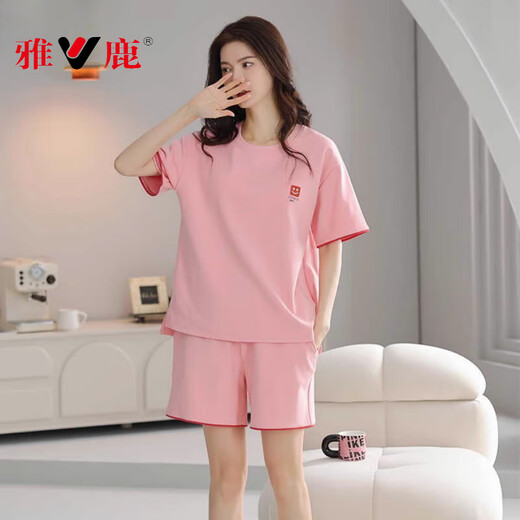雅鹿2025年新款睡衣女夏季纯棉短袖甜美休闲运动家居服套装 Z9859 2XL 【建议140-160斤穿】