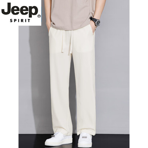 Jeep Spirit Light Luxury High-end Summer Ice Silk Silk Straight Leg Casual Bants для мужского льда.