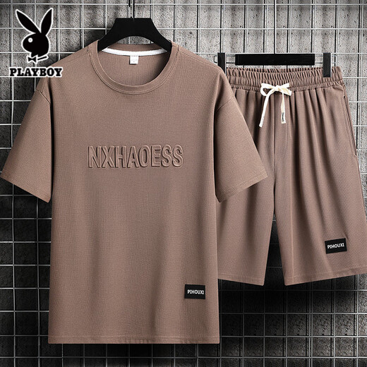 Playboy Men's Summer Suit Teen à manches courtes T-shirt Thin Ice Silk Two-Piece Two-Piece Sportswear Casewear Five Port Pantal