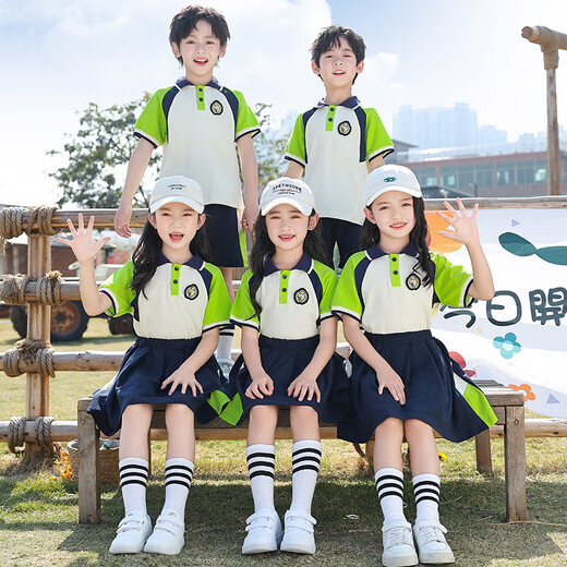
Shantoulin Village Primary School Uniform Summer Three-Piece Set Children's Class Uniform Grade Sports Game Set Kindergarten Garden Clothing Spring and Autumn Clothing Green 9905 Boys Summer Model [Socks + Badge] 100 cm