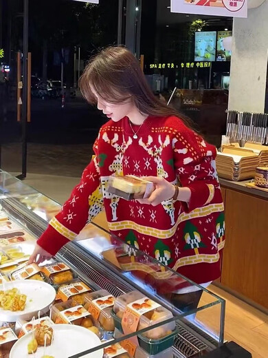 WONST Christmas parent-child wear autumn and winter red sweater 2025 new family of three or four mother and daughter sweater jacket red (elk) 100 adults M (100-120 Jin Jin equals 0.5 kg)