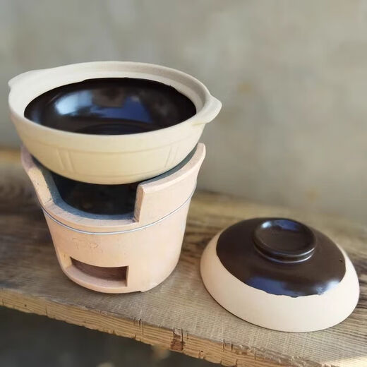 泥巴柴火炉港式打边炉商用老式陶土炭炉家用炉子砂锅户外烧烤碳炉 柴炉大号 1英寸