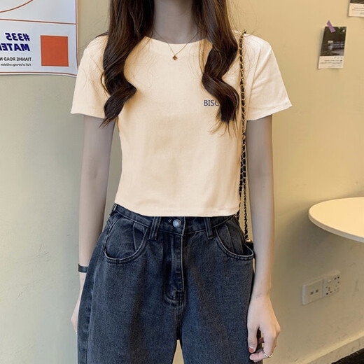 酷章（KUZHANG）2025夏季新款纯棉设计感正肩短款t恤女百搭短袖显瘦小个子上衣潮 ke-693白 M