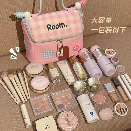 KarLot small house cosmetic bag large capacity portable outdoor waterproof portable partition storage high-value cosmetics storage healing blue cosmetic bag