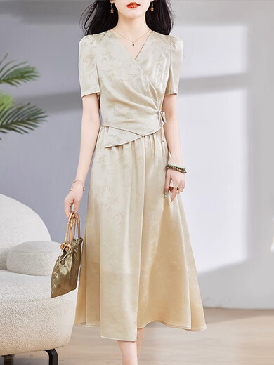 TJQ ​​Luxury High-End-Marke Kleid für Frauen 2025 SOMMER SOMMER SOMMER SCHLACHT Taillengekümmert zwei modische und stilvolle schlanke Temperamentrockleuchte Khaki M [96-105jin [Jin entspricht 0,5 kg]]